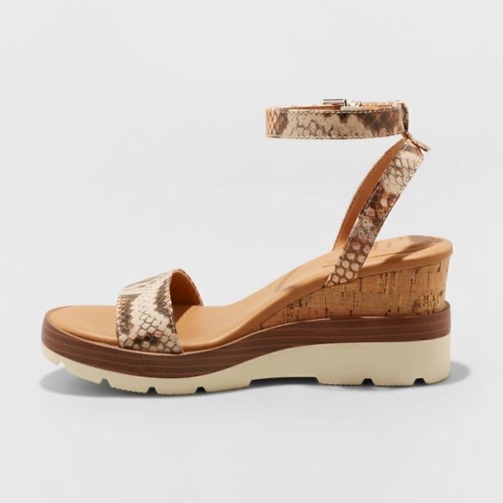 Women's Brown Snake Print Wedge Sandals - Picture 3 of 5
